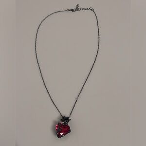 🥀 Black Rose Wrapped Red Heart Necklace